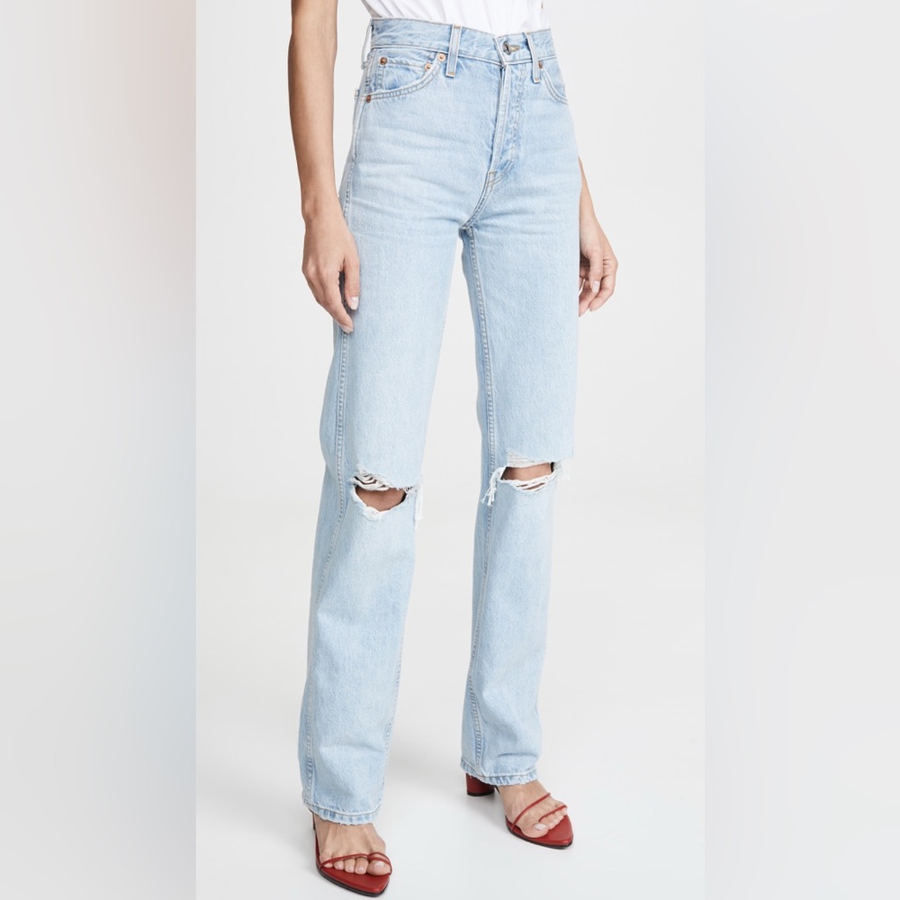 Re/Done 90s high rise loose fit Distressed Straight Jeans